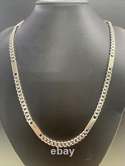Silver 925 Bar + Curb Link Chain Necklace 59.2 Grams 59cm. Brand New