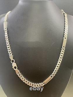 Silver 925 Bar + Curb Link Chain Necklace 59.2 Grams 59cm. Brand New