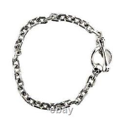 Skull T-Bar 925 Sterling Silver Curb Link Chain Bracelet Gothic