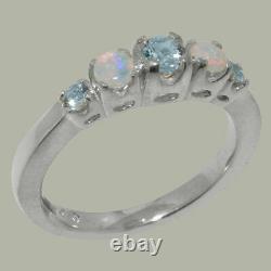 Solid 925 Sterling Silver Natural Aquamarine & Opal Womens band Ring