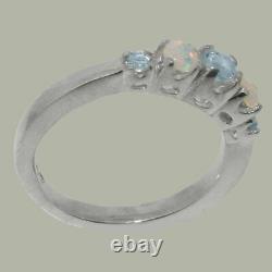 Solid 925 Sterling Silver Natural Aquamarine & Opal Womens band Ring