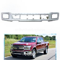 Steel Front Bumper Cover Face Bar Chrome WithFog Light Hole For 2018-20 Ford F150
