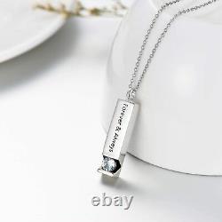 Sterling Silver 3D Bar Urn Necklace For Ashes Cremation Pendant Forever & Always