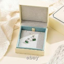 Sterling Silver Created Green Emerald Baguette-Cut Bar Stud Earrings For Women