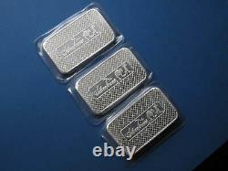 Three Silvertowne Donkey Bars 5oz Silver each with consecutive serial numbers