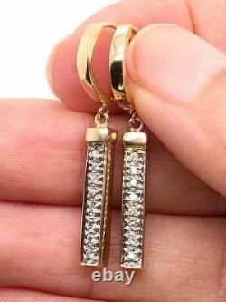 VVS1/D Diamond 1Ct Round Cut Bar Drop/Dangle Earrings in 14K Yellow Gold Finish