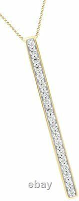Vertical Bar Pendant 1/5 ct Natural Diamond 14k Yellow Gold Plated Silver