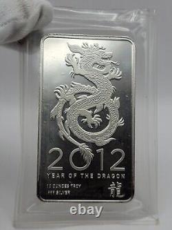 Year of the Dragon 10 oz. 999 Fine Silver Bar 2012 Chinese Lunar New Year