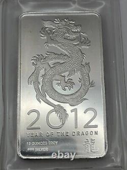 Year of the Dragon 10 oz. 999 Fine Silver Bar 2012 Chinese Lunar New Year