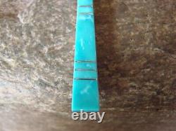 Zuni Indian Sterling Silver Turquoise Vertical Bar Pendant by Kallestewa