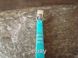 Zuni Indian Sterling Silver Turquoise Vertical Bar Pendant by Kallestewa